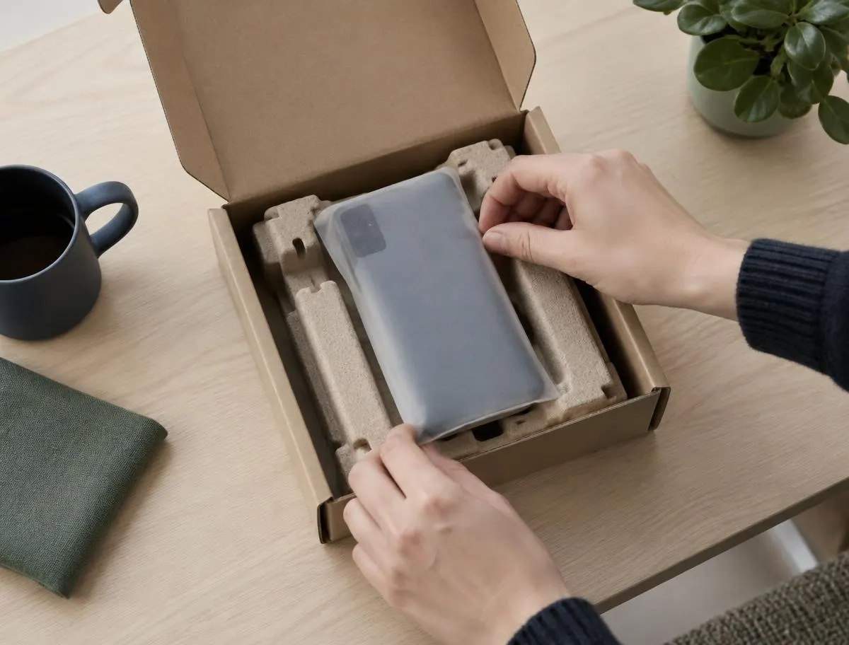 En mobil packas ned säkert i en vadderad kartong